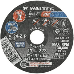 WALTER Surface Technologies - 2" 24 Grit Aluminum Oxide Cutoff Wheel - 1/8" Thick, 3/8" Arbor, 31,000 Max RPM, Use with Die Grinders - Americas Industrial Supply