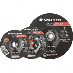 WALTER Surface Technologies - 16 Grit, 9" Wheel Diam, 1/4" Wheel Thickness, Type 28 Depressed Center Wheel - Aluminum Oxide, Resinoid Bond, 6,600 Max RPM - Americas Industrial Supply