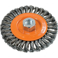 WALTER Surface Technologies - 5" OD, 5/8-11 Arbor Hole, Knotted Steel Wheel Brush - 3/8" Face Width, 0.02" Filament Diam, 15,000 RPM - Americas Industrial Supply