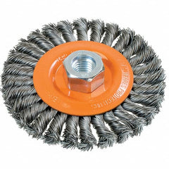 WALTER Surface Technologies - 4-1/2" OD, 5/8-11 Arbor Hole, Knotted Steel Wheel Brush - 3/8" Face Width, 0.02" Filament Diam, 15,000 RPM - Americas Industrial Supply