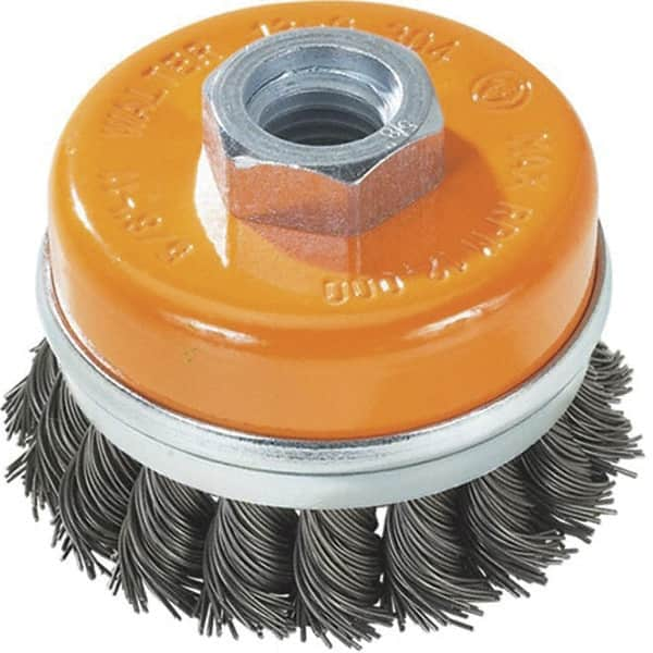 WALTER Surface Technologies - 6" Diam, 5/8-11 Threaded Arbor, Steel Fill Cup Brush - 0.02 Wire Diam, 8,600 Max RPM - Americas Industrial Supply