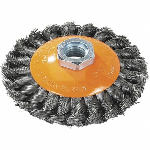 WALTER Surface Technologies - 5" Diam, 5/8-11 Threaded Arbor, Steel Fill Cup Brush - 0.02 Wire Diam, 15,000 Max RPM - Americas Industrial Supply