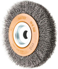 WALTER Surface Technologies - 4" OD, 1/2" Arbor Hole, Crimped Steel Wheel Brush - 3/4" Face Width, 0.0118" Filament Diam, 6,000 RPM - Americas Industrial Supply