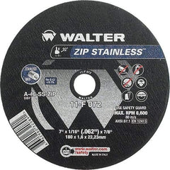 WALTER Surface Technologies - 7" 46 Grit Aluminum Oxide/Silicon Carbide Blend Cutoff Wheel - 1/16" Thick, 7/8" Arbor, 8,600 Max RPM, Use with Angle Grinders - Americas Industrial Supply