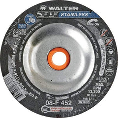 WALTER Surface Technologies - 30 Grit, 4-1/2" Wheel Diam, 1/8" Wheel Thickness, Type 27 Depressed Center Wheel - Aluminum Oxide, Resinoid Bond, 13,300 Max RPM - Americas Industrial Supply