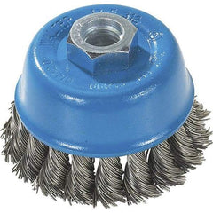 WALTER Surface Technologies - 3" Diam, M14x2.00 Threaded Arbor, Stainless Steel Fill Cup Brush - 0.015 Wire Diam, 12,000 Max RPM - Americas Industrial Supply