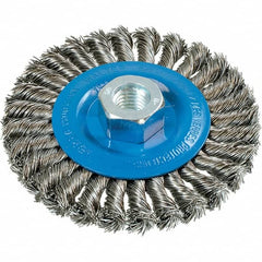 WALTER Surface Technologies - 4-1/2" OD, 5/8-11 Arbor Hole, Knotted Stainless Steel Wheel Brush - 3/8" Face Width, 0.02" Filament Diam, 15,000 RPM - Americas Industrial Supply