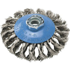 WALTER Surface Technologies - 7" Diam, 5/8-11 Threaded Arbor, Stainless Steel Fill Cup Brush - 0.02 Wire Diam, 10,000 Max RPM - Americas Industrial Supply