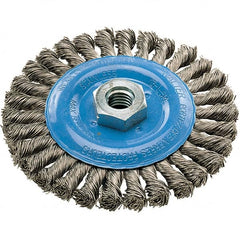 WALTER Surface Technologies - 5" OD, 5/8-11 Arbor Hole, Knotted Stainless Steel Wheel Brush - 3/8" Face Width, 0.02" Filament Diam, 15,000 RPM - Americas Industrial Supply