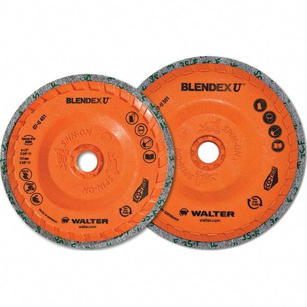 WALTER Surface Technologies - 4-1/2" Fine Grade Silicon Carbide Deburring Disc - 5/8-11 Threaded Center Hole, Arbor Connection, Orange, 10,500 Max RPM - Americas Industrial Supply
