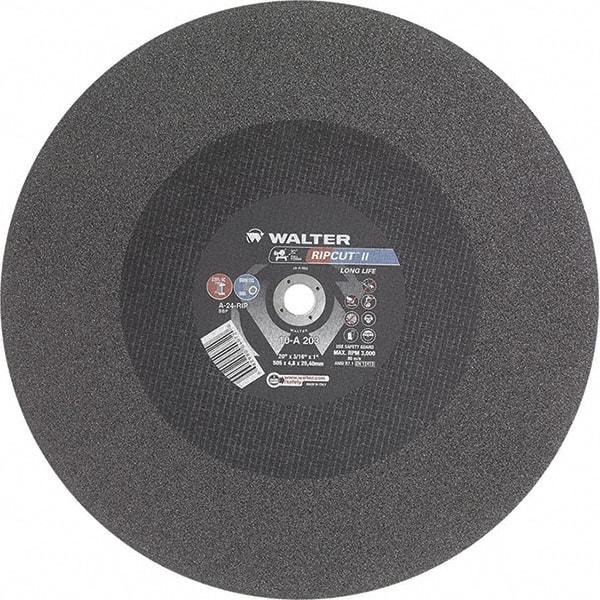 WALTER Surface Technologies - 20" 24 Grit Aluminum Oxide Cutoff Wheel - 3/16" Thick, 1" Arbor, 3,000 Max RPM, Use with Stationary Tools - Americas Industrial Supply
