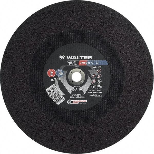 WALTER Surface Technologies - 16" 24 Grit Aluminum Oxide Cutoff Wheel - 5/32" Thick, 1" Arbor, 3,800 Max RPM, Use with Stationary Tools - Americas Industrial Supply