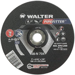 WALTER Surface Technologies - 20 Grit, 7" Wheel Diam, 5/32" Wheel Thickness, 7/8" Arbor Hole, Type 27 Depressed Center Wheel - Aluminum Oxide/Silicon Carbide Blend, Resinoid Bond, 8,600 Max RPM - Americas Industrial Supply