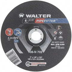 WALTER Surface Technologies - 24 Grit, 7" Wheel Diam, 1/8" Wheel Thickness, 7/8" Arbor Hole, Type 27 Depressed Center Wheel - Aluminum Oxide/Silicon Carbide Blend, Resinoid Bond, 8,600 Max RPM, Compatible with Angle Grinder - Americas Industrial Supply