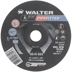 WALTER Surface Technologies - 20 Grit, 6" Wheel Diam, 5/32" Wheel Thickness, 7/8" Arbor Hole, Type 27 Depressed Center Wheel - Aluminum Oxide/Silicon Carbide Blend, Resinoid Bond, 10,200 Max RPM - Americas Industrial Supply