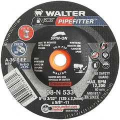 WALTER Surface Technologies - 36 Grit, 5" Wheel Diam, 3/32" Wheel Thickness, Type 27 Depressed Center Wheel - Aluminum Oxide/Silicon Carbide Blend, Resinoid Bond, 12,200 Max RPM - Americas Industrial Supply