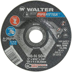WALTER Surface Technologies - 36 Grit, 5" Wheel Diam, 5/32" Wheel Thickness, 7/8" Arbor Hole, Type 27 Depressed Center Wheel - Aluminum Oxide/Silicon Carbide Blend, Resinoid Bond, 12,200 Max RPM - Americas Industrial Supply