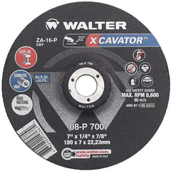 WALTER Surface Technologies - 16 Grit, 9" Wheel Diam, 1/4" Wheel Thickness, Type 27 Depressed Center Wheel - Aluminum Oxide, Resinoid Bond, 6,600 Max RPM - Americas Industrial Supply