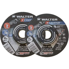 WALTER Surface Technologies - 16 Grit, 9" Wheel Diam, 1/4" Wheel Thickness, 7/8" Arbor Hole, Type 27 Depressed Center Wheel - Aluminum Oxide, Resinoid Bond, 6,600 Max RPM - Americas Industrial Supply