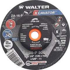 WALTER Surface Technologies - 16 Grit, 5" Wheel Diam, 1/4" Wheel Thickness, Type 27 Depressed Center Wheel - Aluminum Oxide, Resinoid Bond, 12,200 Max RPM - Americas Industrial Supply