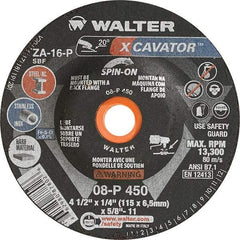 WALTER Surface Technologies - 16 Grit, 4-1/2" Wheel Diam, 1/4" Wheel Thickness, Type 27 Depressed Center Wheel - Aluminum Oxide, Resinoid Bond, 13,300 Max RPM - Americas Industrial Supply