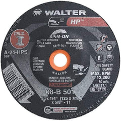 WALTER Surface Technologies - 24 Grit, 5" Wheel Diam, 1/4" Wheel Thickness, Type 28 Depressed Center Wheel - Aluminum Oxide, Resinoid Bond, 12,200 Max RPM - Americas Industrial Supply