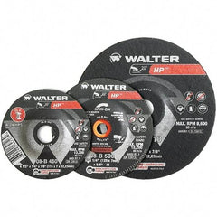 WALTER Surface Technologies - 24 Grit, 9" Wheel Diam, 1/4" Wheel Thickness, 7/8" Arbor Hole, Type 27 Depressed Center Wheel - Aluminum Oxide, Resinoid Bond, 6,600 Max RPM - Americas Industrial Supply