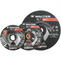 WALTER Surface Technologies - 24 Grit, 5" Wheel Diam, 1/4" Wheel Thickness, Type 27 Depressed Center Wheel - Aluminum Oxide, Resinoid Bond, 12,200 Max RPM - Americas Industrial Supply