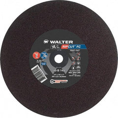 WALTER Surface Technologies - 14" 24 Grit Aluminum Oxide Cutoff Wheel - 1/8" Thick, 1" Arbor, 4,400 Max RPM, Use with Stationary Tools - Americas Industrial Supply
