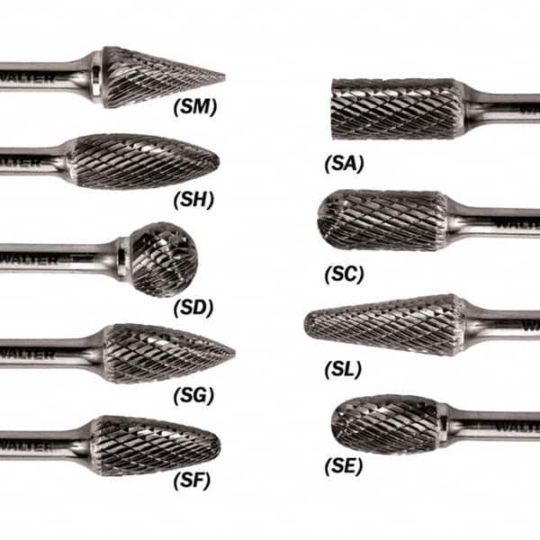 WALTER Surface Technologies - 1/4" Cut Diam, 1/4" Shank Diam, Taper Head Double Cut Burr - Carbide, 5/8" LOC - Americas Industrial Supply
