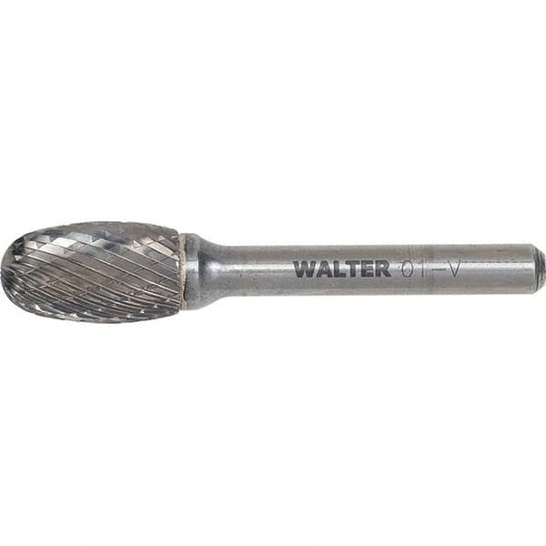 WALTER Surface Technologies - 3/8" Cut Diam, 1/4" Shank Diam, Egg Head Double Cut Burr - Carbide, 5/8" LOC - Americas Industrial Supply