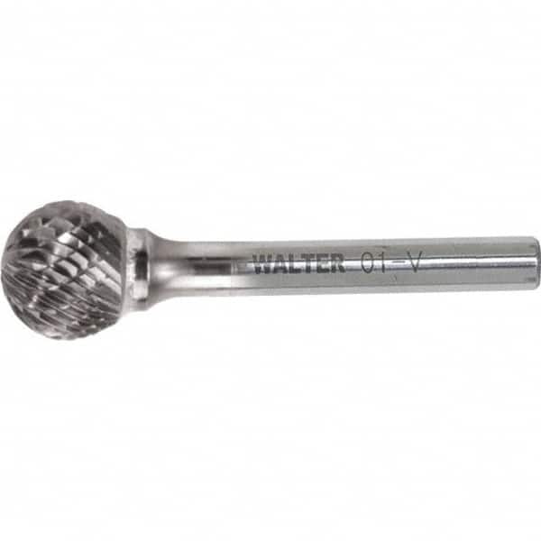 WALTER Surface Technologies - 1/2" Cut Diam, 1/4" Shank Diam, Cylinder Head Double Cut Burr - Carbide, 1" LOC, 7" OAL - Americas Industrial Supply