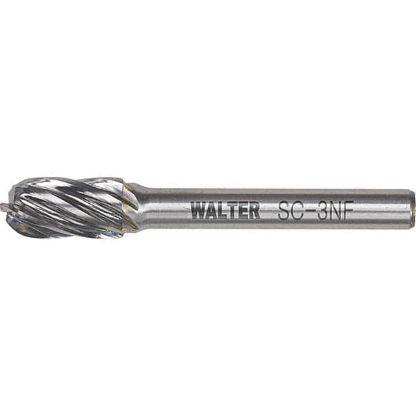 WALTER Surface Technologies - 7/16" Cut Diam, 1/4" Shank Diam, Cylinder Ball End Head Double Cut Burr - Carbide, 1" LOC - Americas Industrial Supply