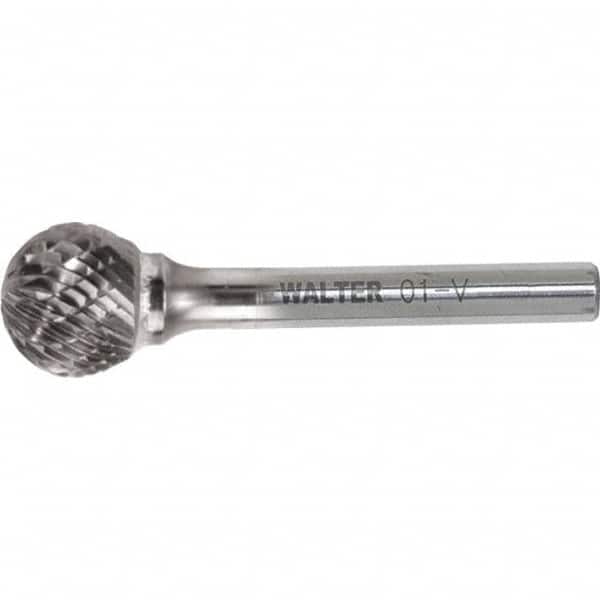 WALTER Surface Technologies - 3/8" Cut Diam, 1/4" Shank Diam, Ball Head Double Cut Burr - Carbide, 5/16" LOC - Americas Industrial Supply
