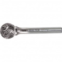 WALTER Surface Technologies - 3/8" Cut Diam, 1/4" Shank Diam, Ball Head Double Cut Burr - Carbide, 5/16" LOC - Americas Industrial Supply