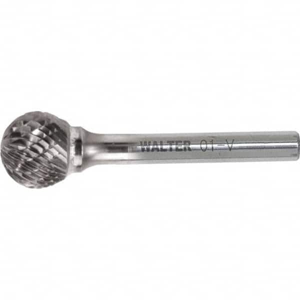 WALTER Surface Technologies - 1/4" Cut Diam, 1/4" Shank Diam, Ball Head Double Cut Burr - Carbide, 7/32" LOC - Americas Industrial Supply