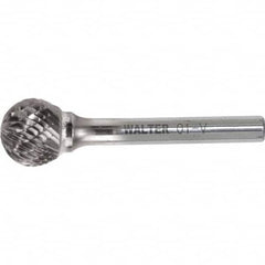 WALTER Surface Technologies - 1/4" Cut Diam, 1/4" Shank Diam, Ball Head Double Cut Burr - Carbide, 7/32" LOC - Americas Industrial Supply
