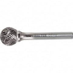 WALTER Surface Technologies - 1/8" Cut Diam, 1/8" Shank Diam, Ball Head Double Cut Burr - Carbide, 1/8" LOC - Americas Industrial Supply