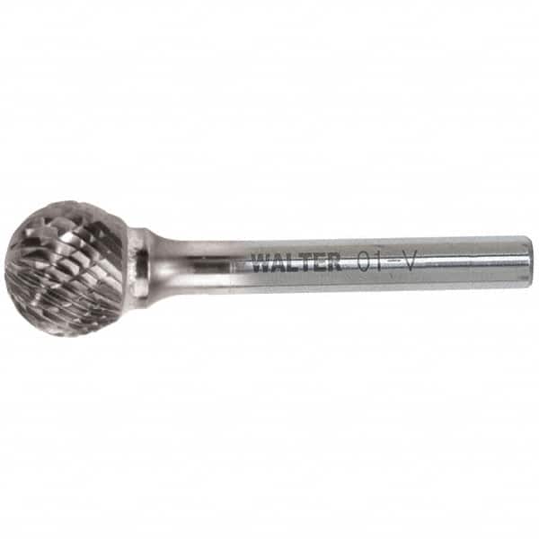 WALTER Surface Technologies - 5/8" Cut Diam, 1/4" Shank Diam, Ball Head Double Cut Burr - Carbide, 9/16" LOC - Americas Industrial Supply