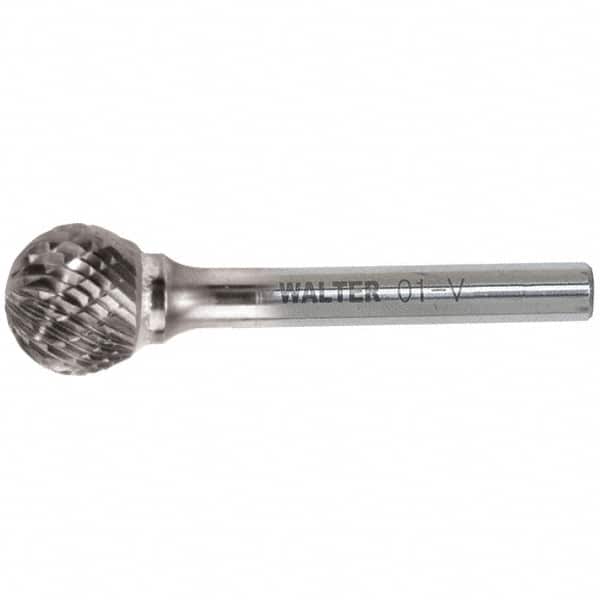 WALTER Surface Technologies - 3/8" Cut Diam, 1/4" Shank Diam, Ball Head Double Cut Burr - Carbide, 5/16" LOC - Americas Industrial Supply