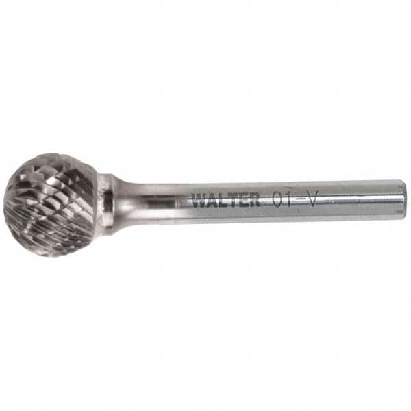 WALTER Surface Technologies - 1/4" Cut Diam, 1/4" Shank Diam, Ball Head Double Cut Burr - Carbide, 7/32" LOC - Americas Industrial Supply