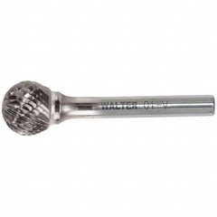 WALTER Surface Technologies - 1/4" Cut Diam, 1/4" Shank Diam, Ball Head Double Cut Burr - Carbide, 7/32" LOC - Americas Industrial Supply