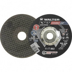 WALTER Surface Technologies - 60 Grit, 6" Wheel Diam, 5/64" Wheel Thickness, 7/8" Arbor Hole, Type 27 Depressed Center Wheel - 10,200 Max RPM - Americas Industrial Supply