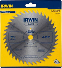 Irwin Blades - 7-1/4" Diam, 5/8" Arbor Hole Diam, 40 Tooth Wet & Dry Cut Saw Blade - High Carbon Steel, Smooth Action, Diamond Arbor - Americas Industrial Supply