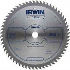 Irwin Blades - 7-1/4" Diam, 5/8" Arbor Hole Diam, 60 Tooth Wet & Dry Cut Saw Blade - Carbide-Tipped, Smooth Action, Diamond Arbor - Americas Industrial Supply