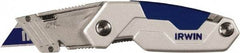 Irwin - Fixed Folding Utility Knife - Metal Handle, 3 Blades Included - Americas Industrial Supply