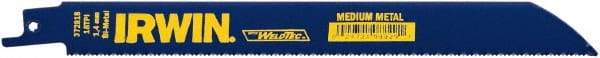 Irwin Blades - 8" Long, Bi-Metal Reciprocating Saw Blade - Straight Profile, 18 TPI, Toothed Edge, Tang Shank - Americas Industrial Supply