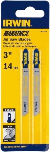 Irwin Blades - 3" Long x 0.039" Thick x 0.295" Wide, 10 Teeth per Inch, Bi-Metal Jig Saw Blade - Toothed Edge, T-Shank, Mill Tooth Set - Americas Industrial Supply