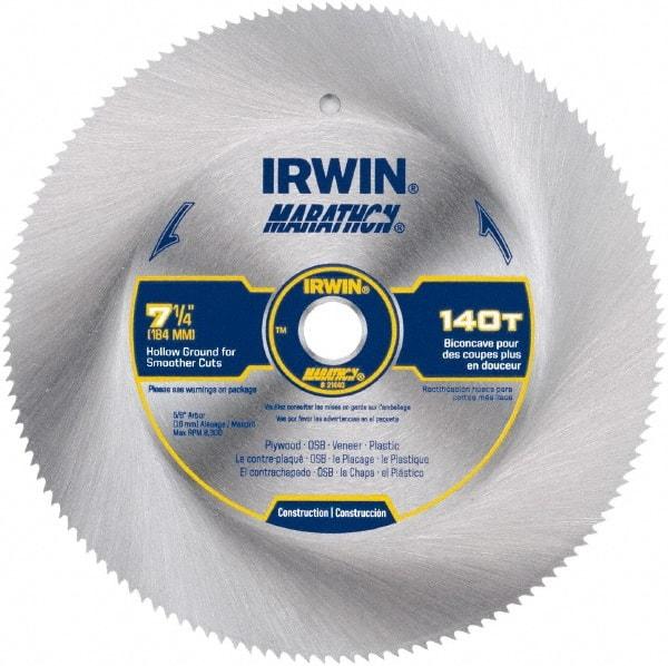 Irwin Blades - 7-1/4" Diam, 5/8" Arbor Hole Diam, 150 Tooth Wet & Dry Cut Saw Blade - High Carbon Steel, Smooth Action, Standard Round Arbor - Americas Industrial Supply