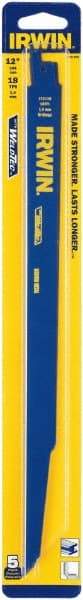 Irwin Blades - 12" Long, Bi-Metal Reciprocating Saw Blade - Straight Profile, 18 TPI, Toothed Edge, Tang Shank - Americas Industrial Supply
